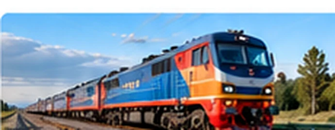 Rail freight train on an international railway